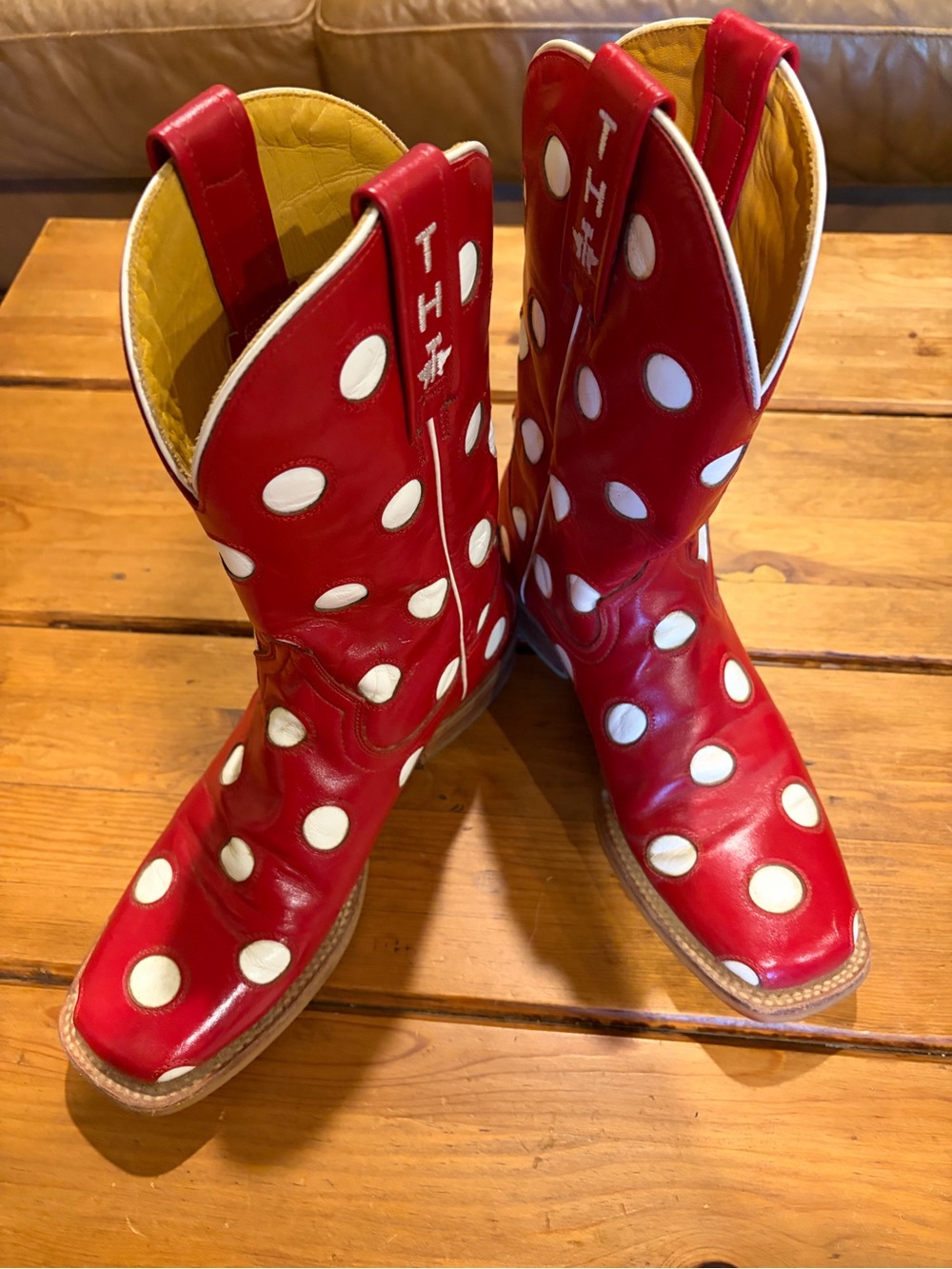 Tin Hall Red Leather Polka Dot Women's Western Boots with White Accents